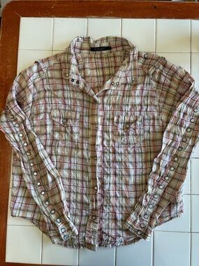 William Rast Women’s Plaid Long-Sleeve Snap down Shirt - Pink & Beige Size S
